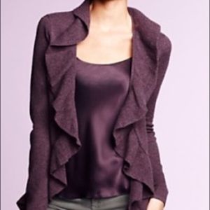 Talbots 100% Cashmere Ribbed Ruffle Cardigan